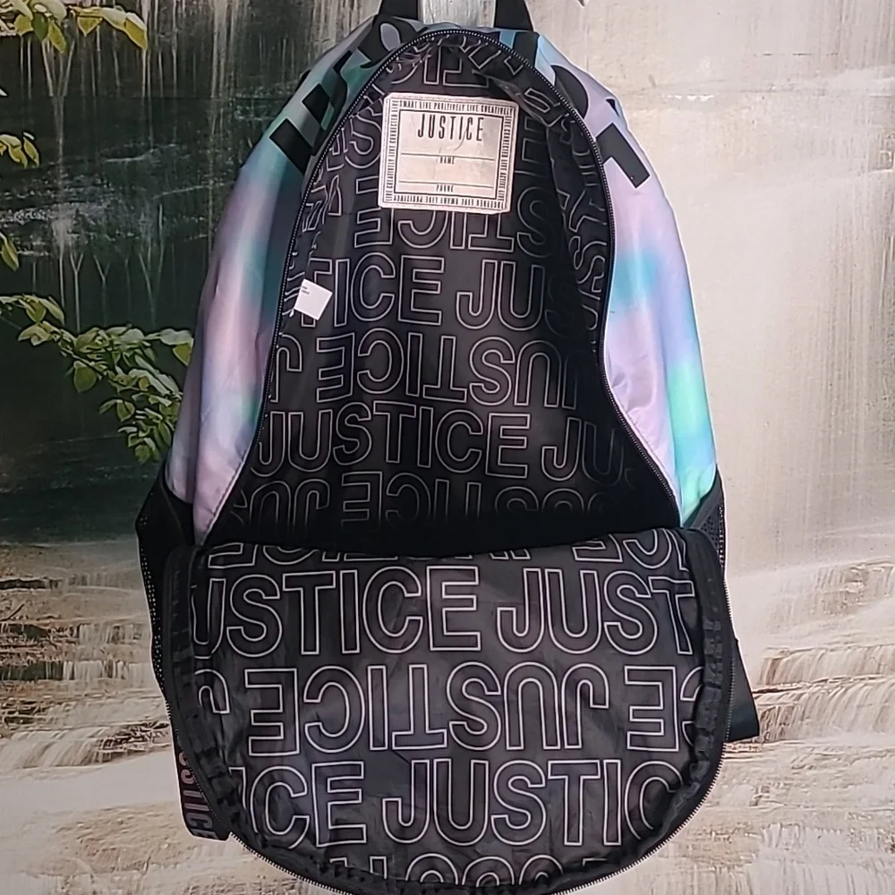 Justice shiny metallic purple pink pastel Backpack A initial
